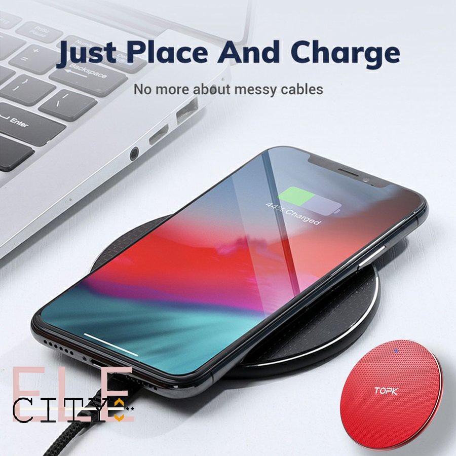 Ele】Đế sạc nhanh không dây TOPK B01W 10W cho iPhone Xs Max X 8 Plus Samsung Note 9 Note 8 S10