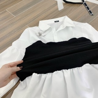 Áo Kiểu Nữ Sơ Mi Lụa Phối Len Ulzzang