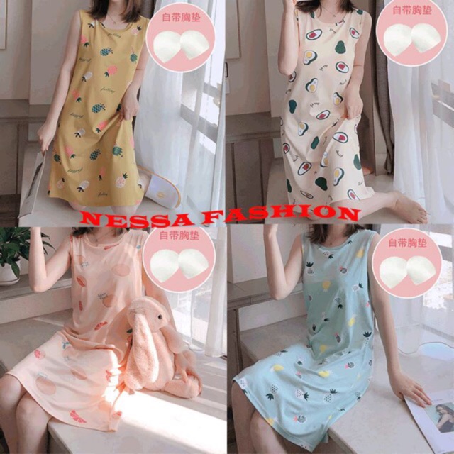 Váy Ngủ Nữ Siêu Xinh Xắn - Đồ Ngủ Mặc Nhà Có Miếng Đệm Mềm Mịn Siêu Mát