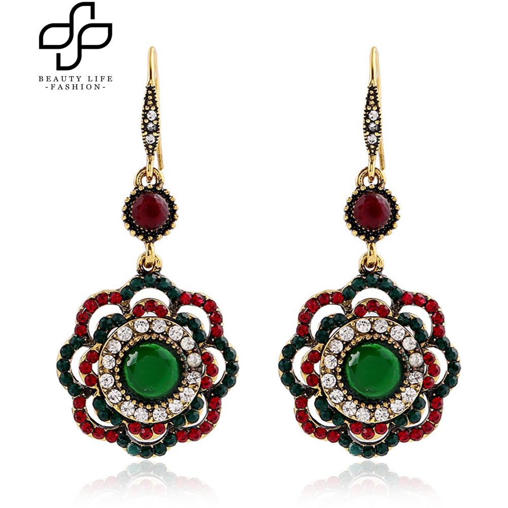 Khuyên tai dài hình hoa đính đá cho nữ