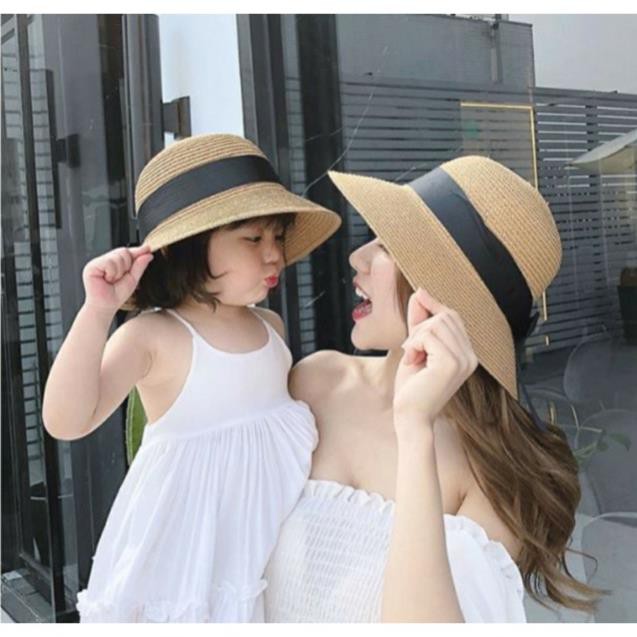 [FREESHIP] Mũ Nón NỮ cói cột nơ đai dài cho mẹ và bé giá rẻ siêu HOT đi chơi đi biển Herbagstore