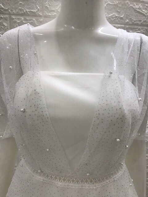 Đầm dự tiệc có mút ngực tay phối lưới kim tuyến váy xòe | BigBuy360 - bigbuy360.vn