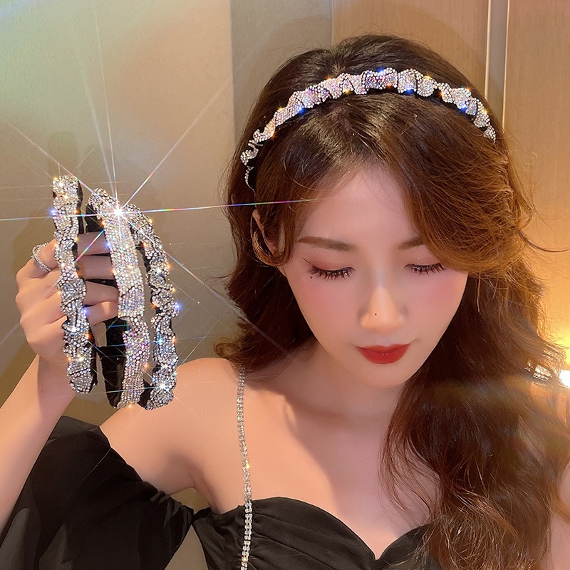Bờm tóc Hàn Quốc đính đá lấp lánh Aikimo băng đô cài tóc pha lê phong cách Hàn Quốc cho nữ sang trọng BDD1