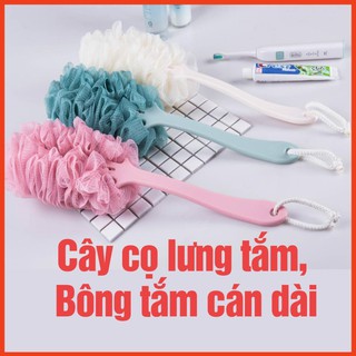 Cây cọ chà lưng cán dài đầu gắn bông tắm tạo bọt