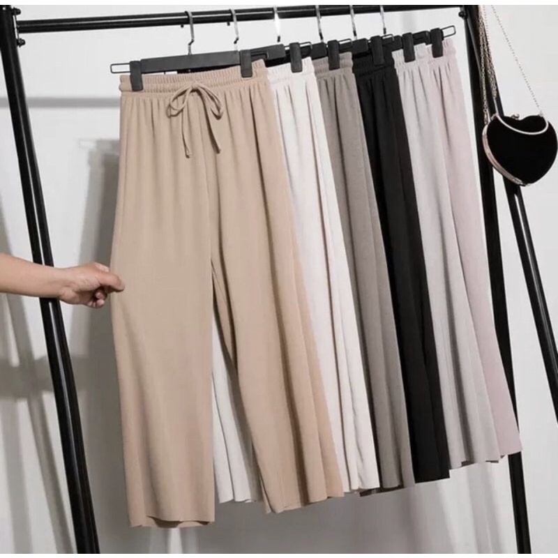 Quần len tăm ống suông cạp dây rút, Quần ống rộng len tăm tôn dáng