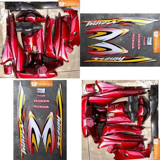 Bộ vỏ nhựa + Tem xe Wave A, Alpha 2002 NHỰA ABS trắng CAO CẤP màu ĐỎ ĐÔ