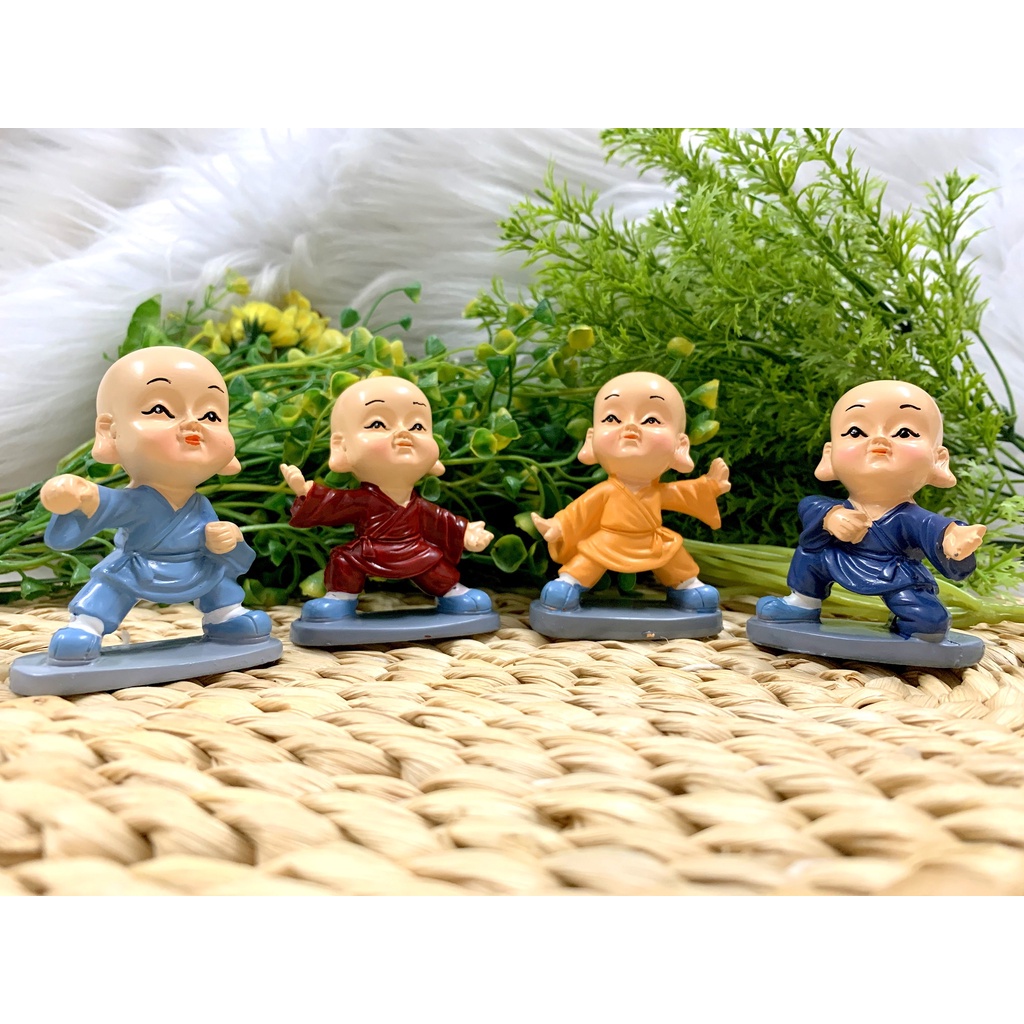 Bộ 4 tượng chú tiểu múa quyền tai to Tài Lộc Phúc Đức ( Hình Thật )