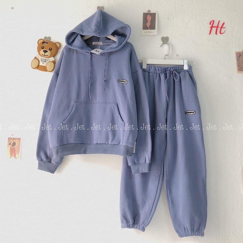 Bộ nỉ áo mũ Cotton logo Inde H2B