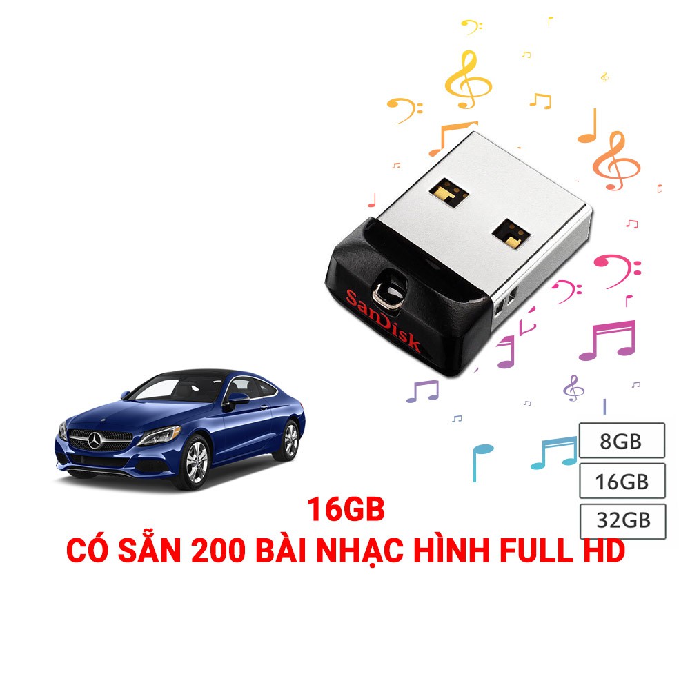 Usb nhạc xe ô tô Usb ô tô sẵn 200 video full HD - Usb 16GB chuẩn nhạc 320bit làm nổi bật cho xe ô tô