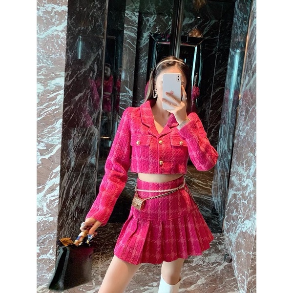 SÉT DẠ TWEED CHÂN VÁY XẾP LY DÀY DẶN KẺ Ô ULZZANG TIỂU THƯ
