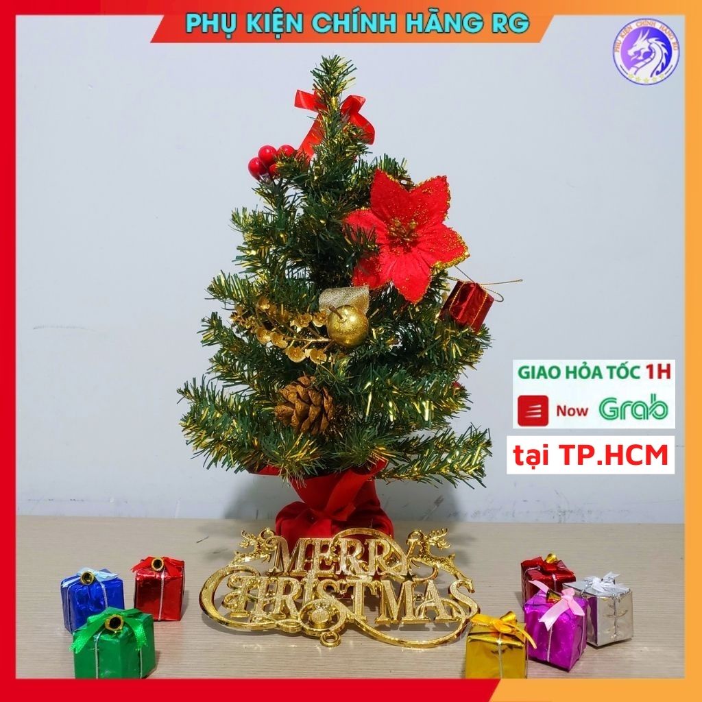 Cây thông Noel nở hoa mini màu xanh vàng cây thông giáng sinh để bàn trang trí đẹp lung linh