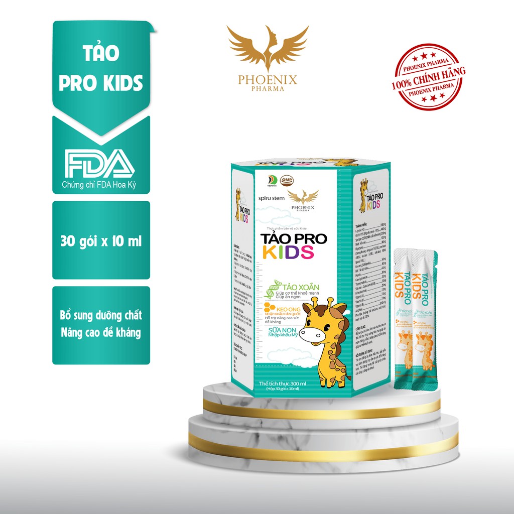 Siro tăng sức đề kháng Tảo Pro Kids Phoenix Pharma tiêu hóa tốt, ăn ngon ngủ ngon cho bé hộp 30 gói x10ml