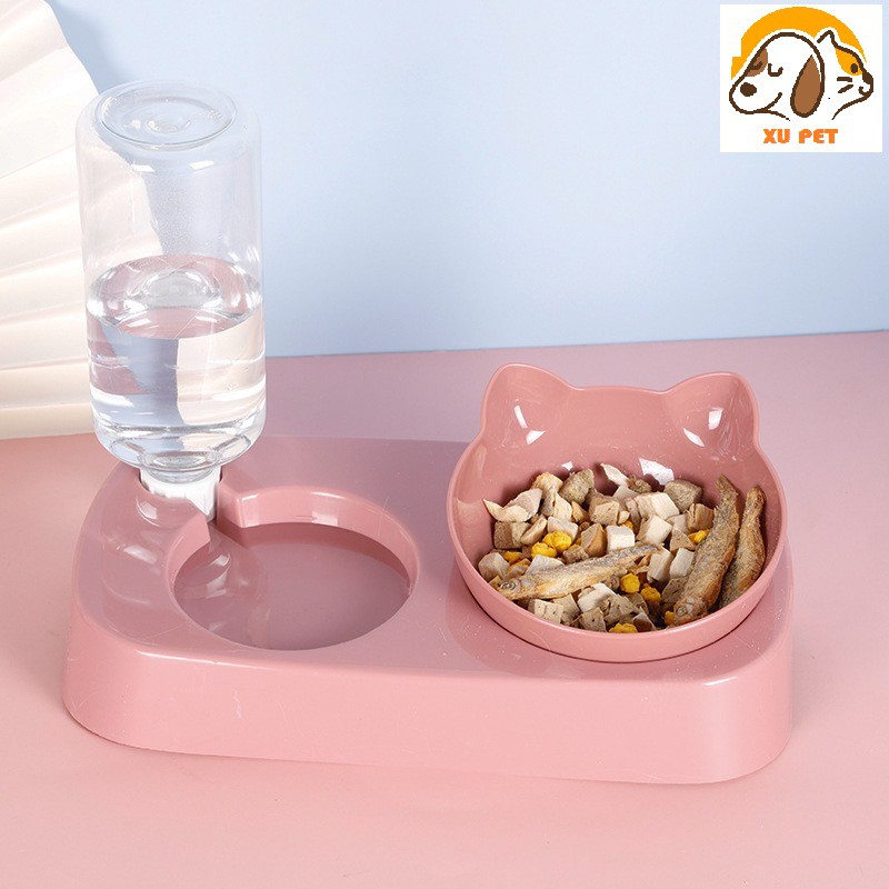 [Mã 252FMCGSALE giảm 8% tối đa 100k đơn 500K] Bát Ăn Đôi Tai Mèo Kèm Bình Nước Dâng Tự Động Cho Chó Mèo