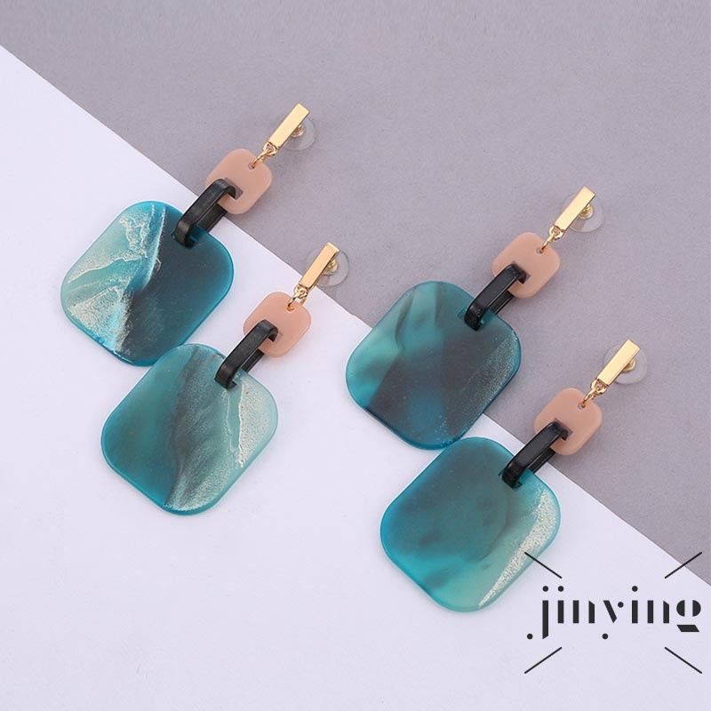 GETNOIVAS Đôi khuyên tai vuông đính hạt nhựa vuông nhiều màu phong cách Hàn Quốc cho nữ