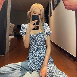 Đầm Hoa Tay Ngắn Nhẹ Nhàng Xẻ Tà Thanh Lịch Cổ Điển Cho Nữ