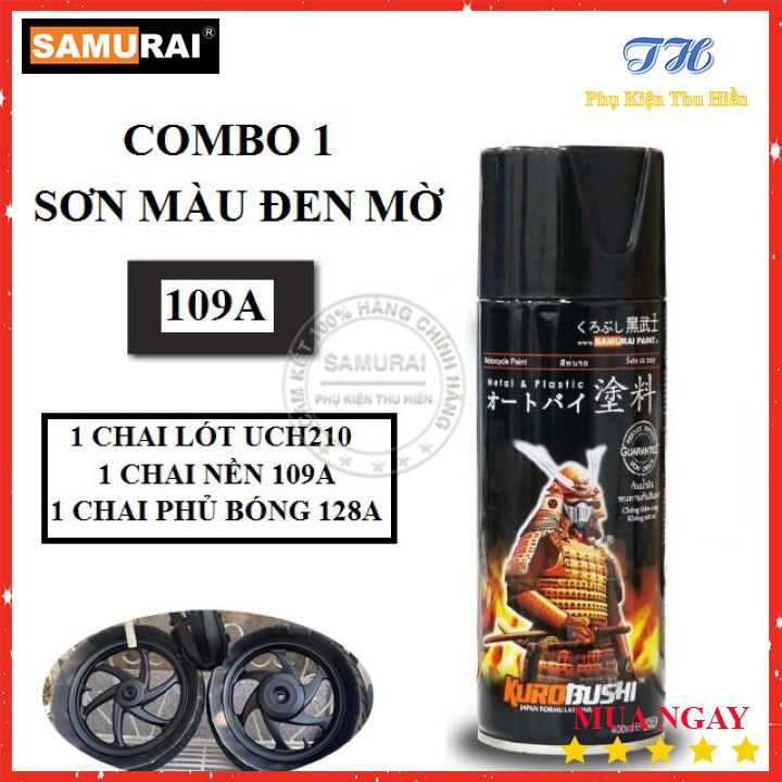 Combo 3 Chai Sơn Xịt Samurai/Kurobushi Đen Nhám ( Mờ) Gồm: UCH210 - 29/109A - 128A