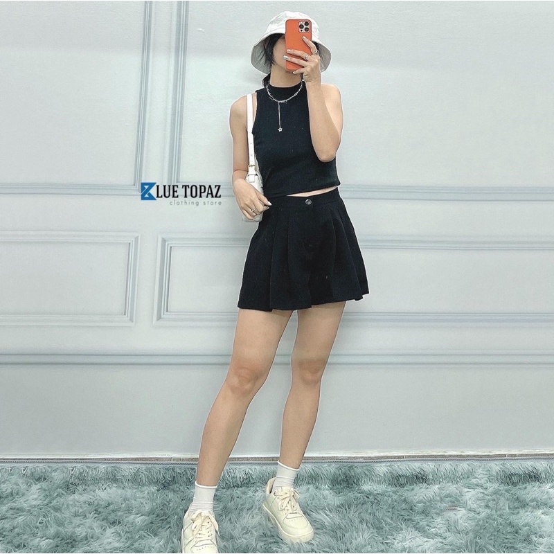 quần short xếp ly dáng xoè, áo ba lỗ thun tăm | BigBuy360 - bigbuy360.vn