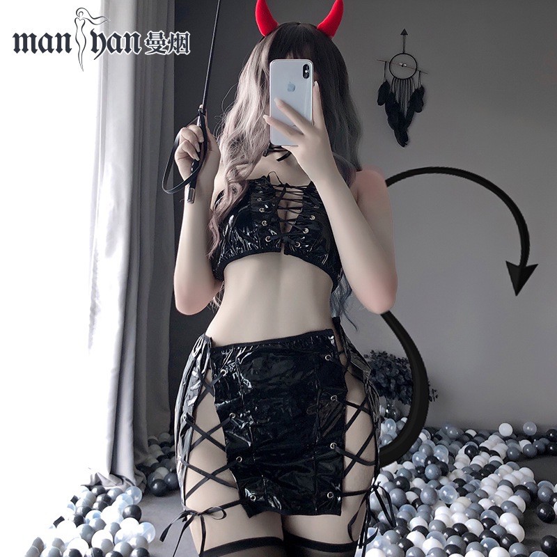 Set Đồ Da Đan Dây Gợi Cảm • Cosplay Sexy • Nàng Badgirl Trong Bộ Váy Ngắn | BigBuy360 - bigbuy360.vn