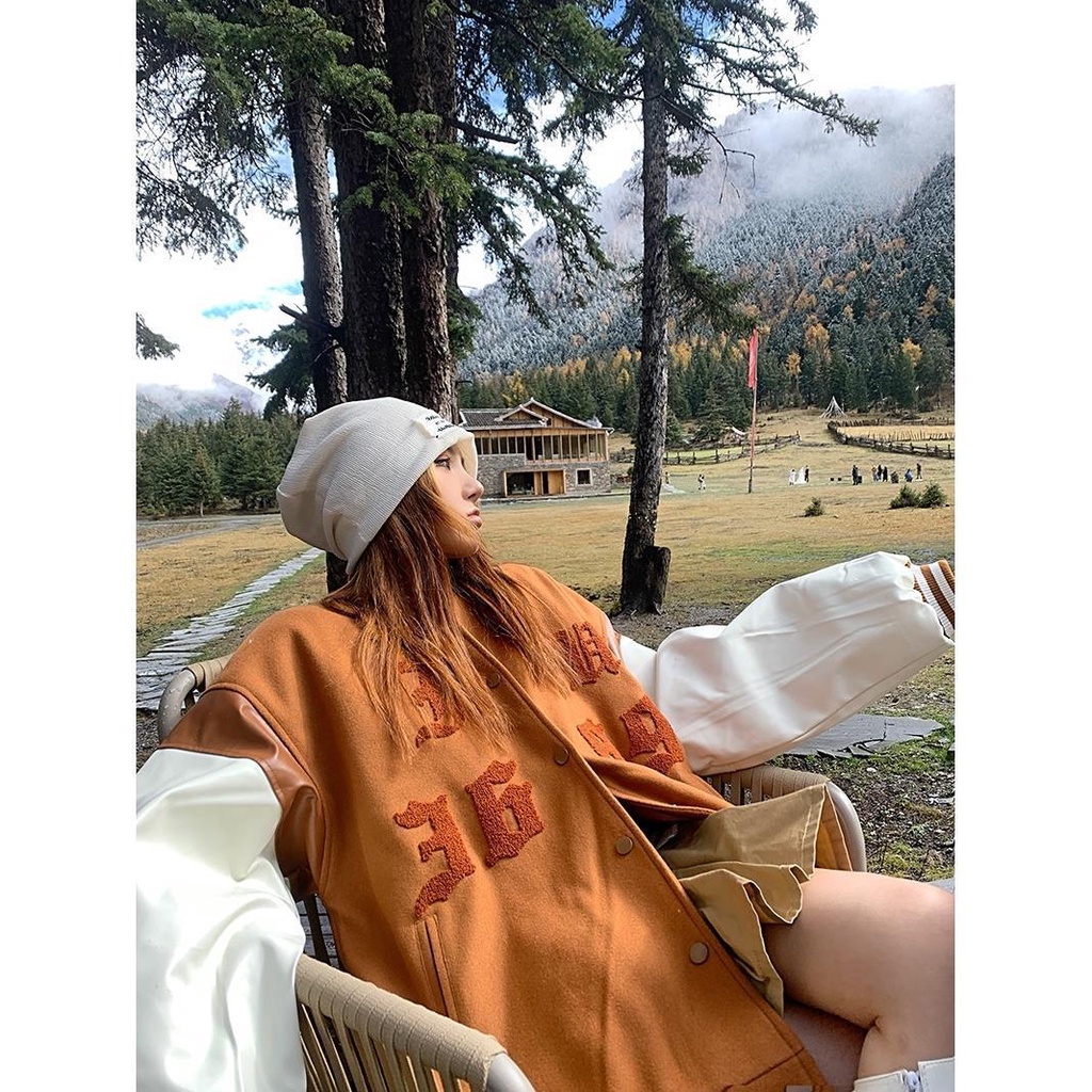 Áo Khoác Bóng Chày Dáng Ngắn / Dài Thêu Chữ Phong Cách Retro Mỹ 2022 Cho Nữ 2021