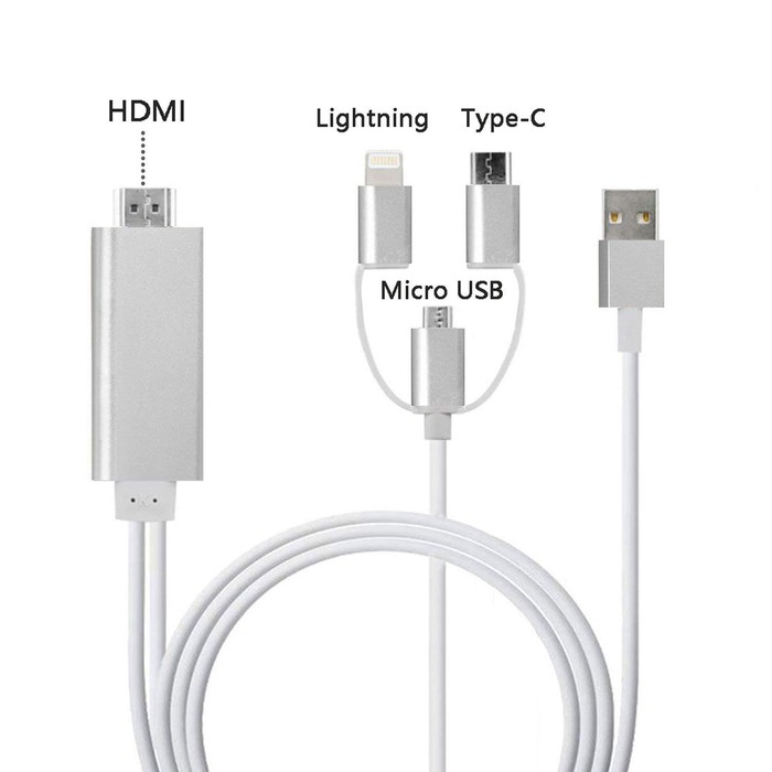 Android Dây Cáp Chuyển Đổi 3 Trong 1 Từ Cổng Micro Usb Apple Lightning Type C 3.1 Sang Hdmi