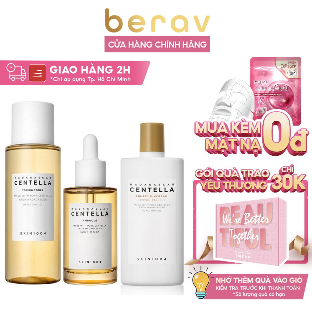 Bộ 3 Sản Phẩm Giảm Mụn, Làm Dịu Da Chiết Xuất Rau Má Skin1004 Madagascar Centella (Toner 210ml + SR 100ml + KCN 50ml)