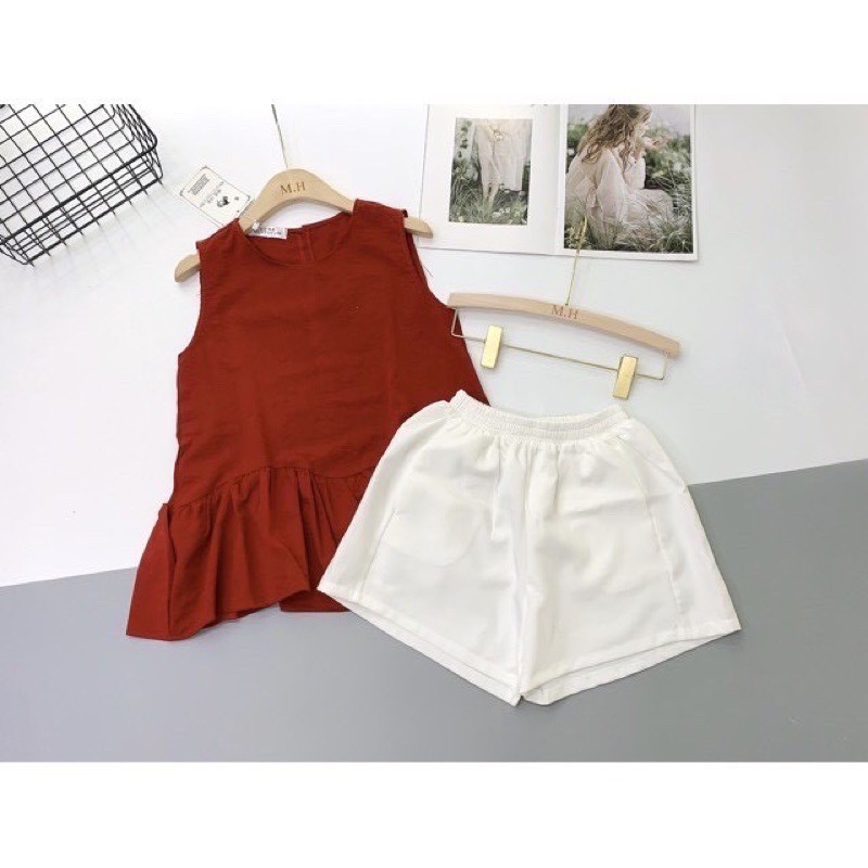 Set áo peplum đỏ quần trắng siêu đẹp