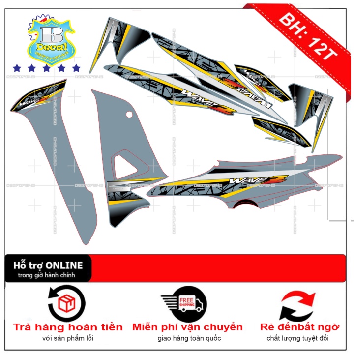 ( Quí khách vui lòng mang ra tiệm cho thợ dán ) Tem wave Z 2016 xám xi măng