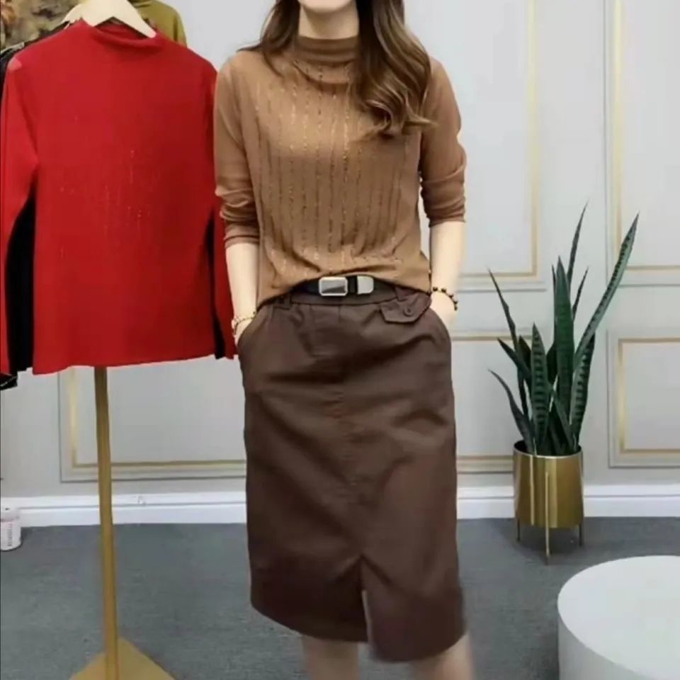 Áo Thun Nữ Dài Tay Cổ Cao Màu Sắc Đơn Giản