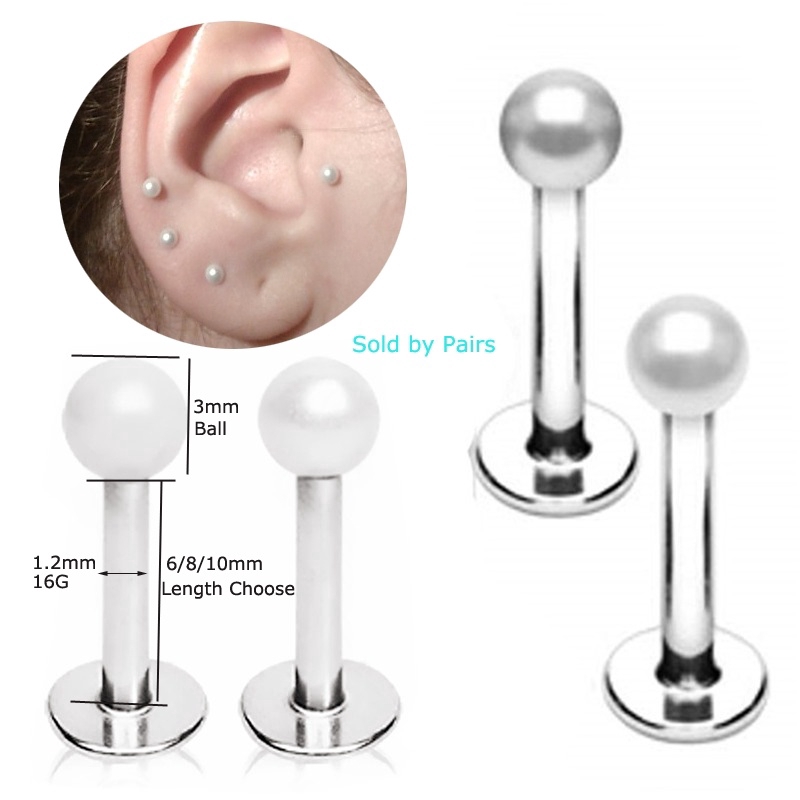 Set 2 hoa tai đinh tán xỏ khuyên cho cơ thể cá tính 16g
