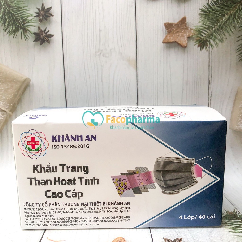 Khẩu trang than hoạt tính 4 lớp kháng khuẩn cao cấp Khánh An hộp 40 cái chống bụi hóa chất gây hại KATHTO