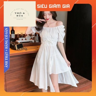 Đầm cổ vuông đan dây rút eo, sang trọng, phong cách pháp hoa lệ - thỏ&rùa fashion