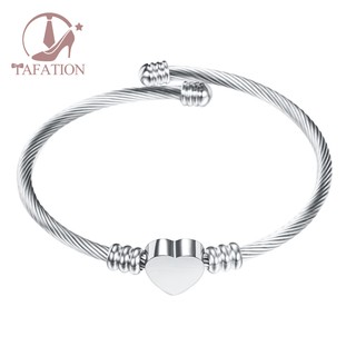 Vòng tay trang sức nữ thiết kế kiểu dây cáp xoắn mặt hình trái tim màu thép/vàng