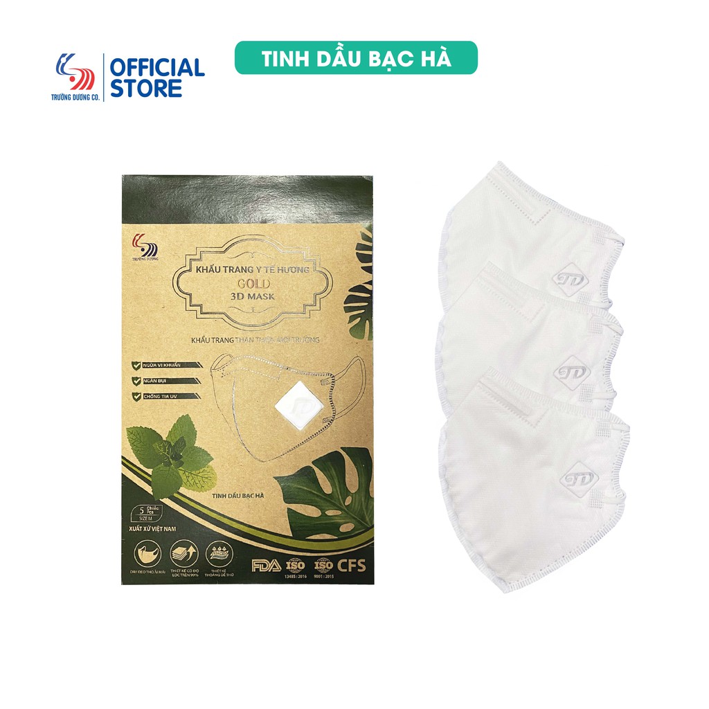 Khẩu trang y tế hương tinh dầu Bạc hà Gold 3D Mask - Túi 5 cái
