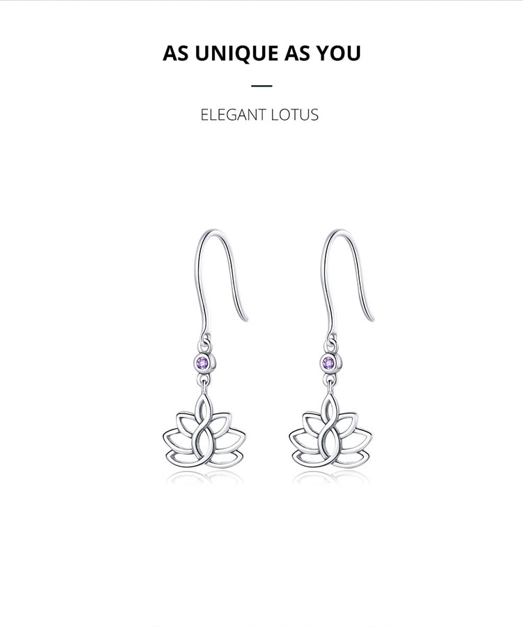 Khuyên Tai Bạc 925 Bamoer BSE451 Hình Hoa Sen Đính Đá CZ Thanh Lịch Cho Nữ