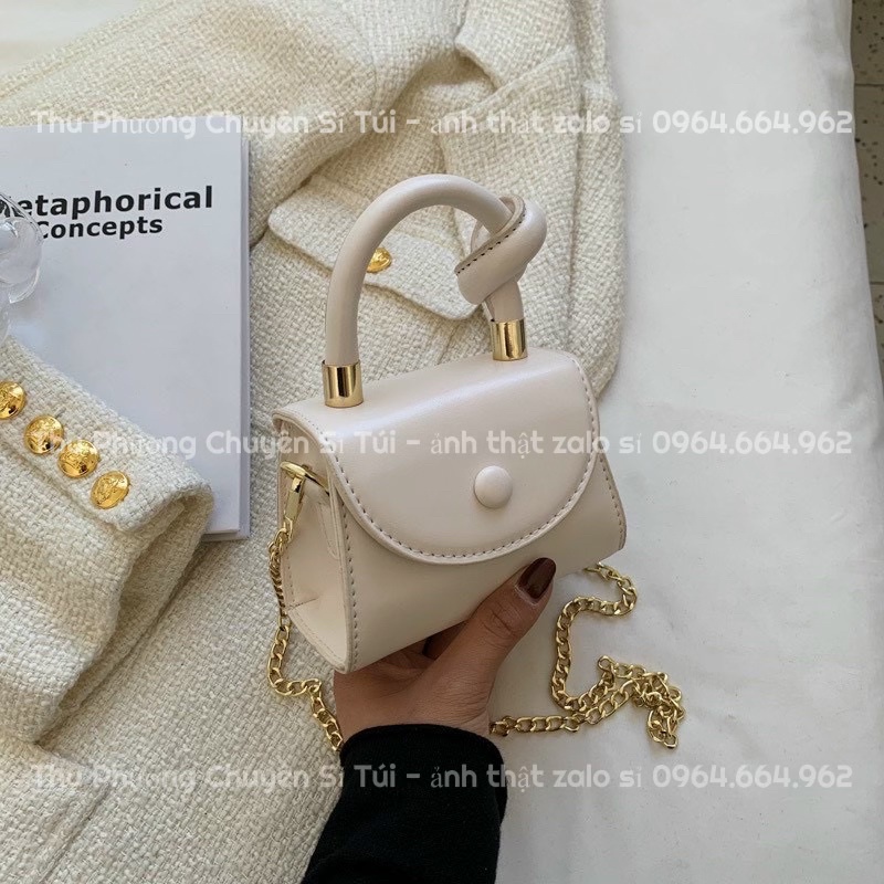 Túi đeo chéo nữ, Túi cầm tay quai xoắn trơn phong cách hàn xẻng