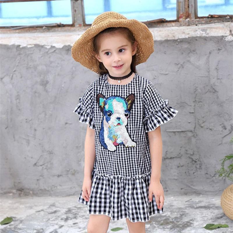 ♕ babyme ღ Baby Girls Animal Print Dress Cotton Flare Sleeve Sundress