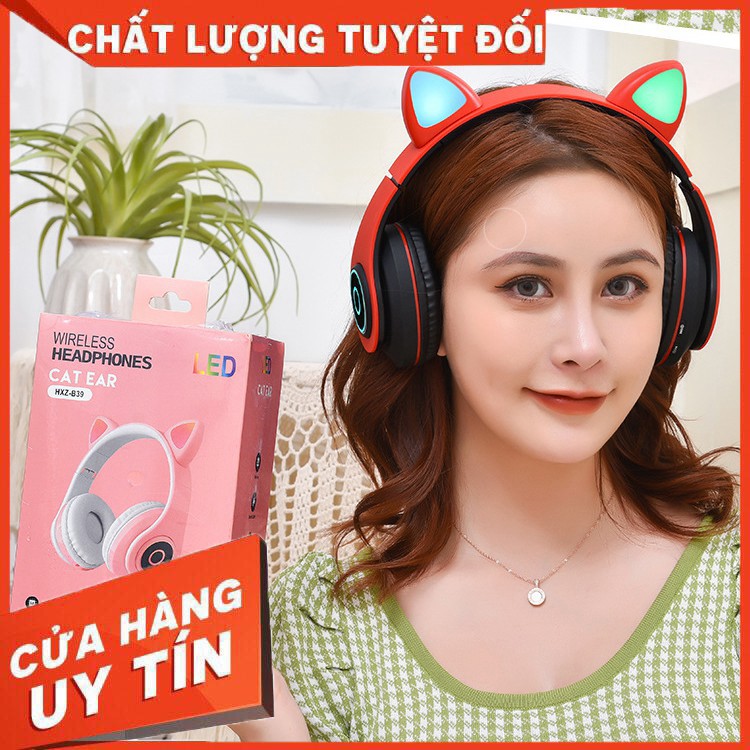Tai nghe chụp tai Bluetooth B39 Phiên bản tai mèo siêu cute - Tích hợp đèn LED rực rỡ