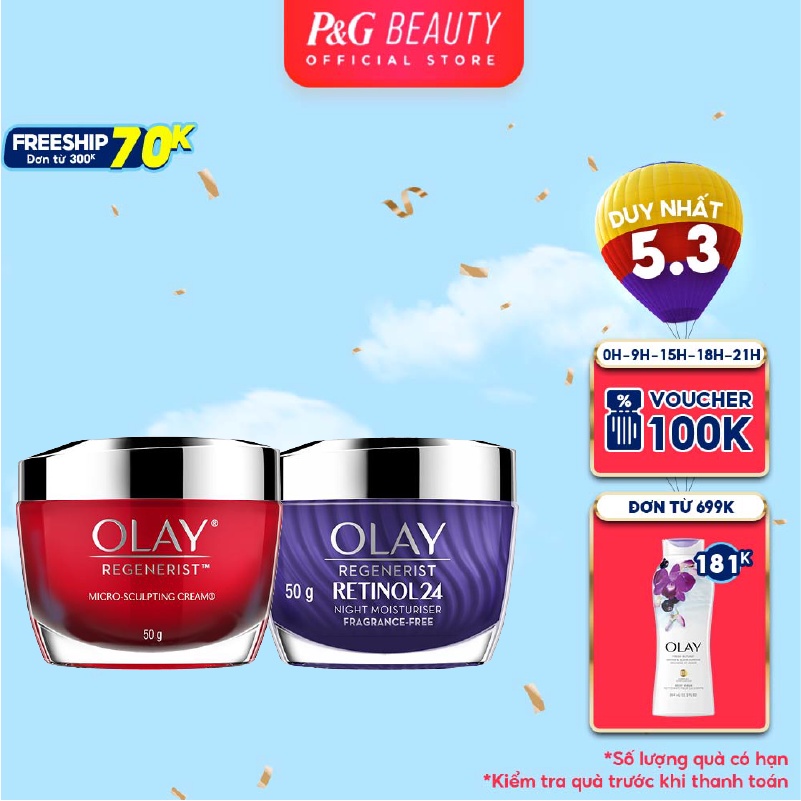 [Mã OL2112A giảm 10% đơn 350K] Combo 2 Kem Dưỡng Olay Regenerist Ngừa Lão Hóa: Ban Đêm 50gr + Chiết Xuất Retinol24 50gr