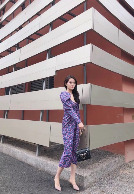 VÁY HOA CỔ VUÔNG TAY BỒNG ZR CÙNG MẪU HUYNA