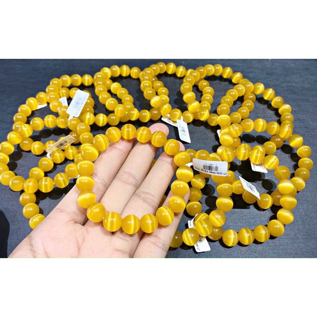 Vòng tay Phong Thủy đá Mắt Mèo Xanh, Vàng hàng thiên nhiên loại A Tặng kèm hộp đựng VT020 - Hợp tất cả các mệnh