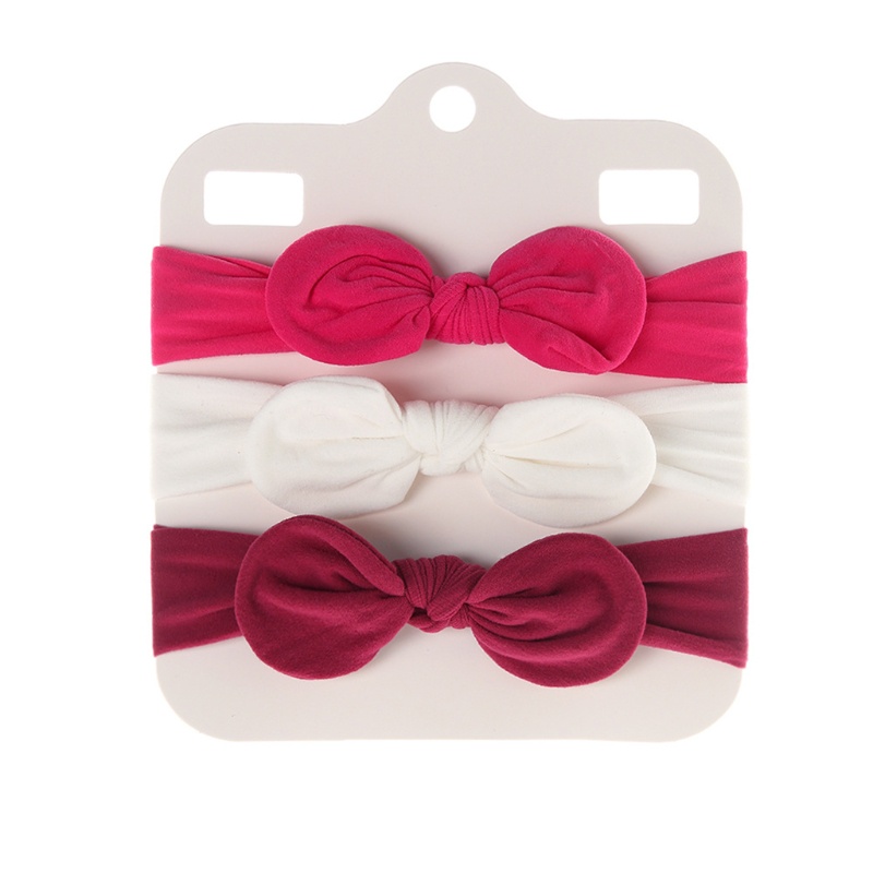 Bộ 3 Băng Đô Nơ Bằng Nylon Mềm Co Giãn Màu Trơn Cho Bé Gái