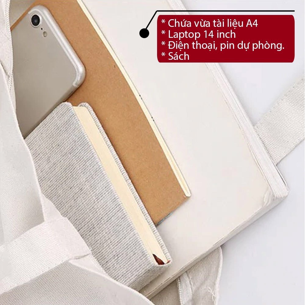 Túi Tote Vuông Chất Vải Canvas Trơn 459 Hàng May Công Ty Chuẩn Đẹp - Hazo