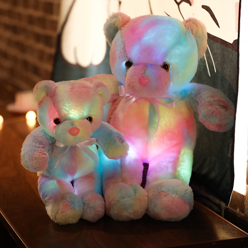 AIXINI ✨30/50CM Rainbow Creative Light Up LED Teddy Bear Stuffed Animals Plush Toy Colorful Glowing Christmas Gift for Kids Pillow
