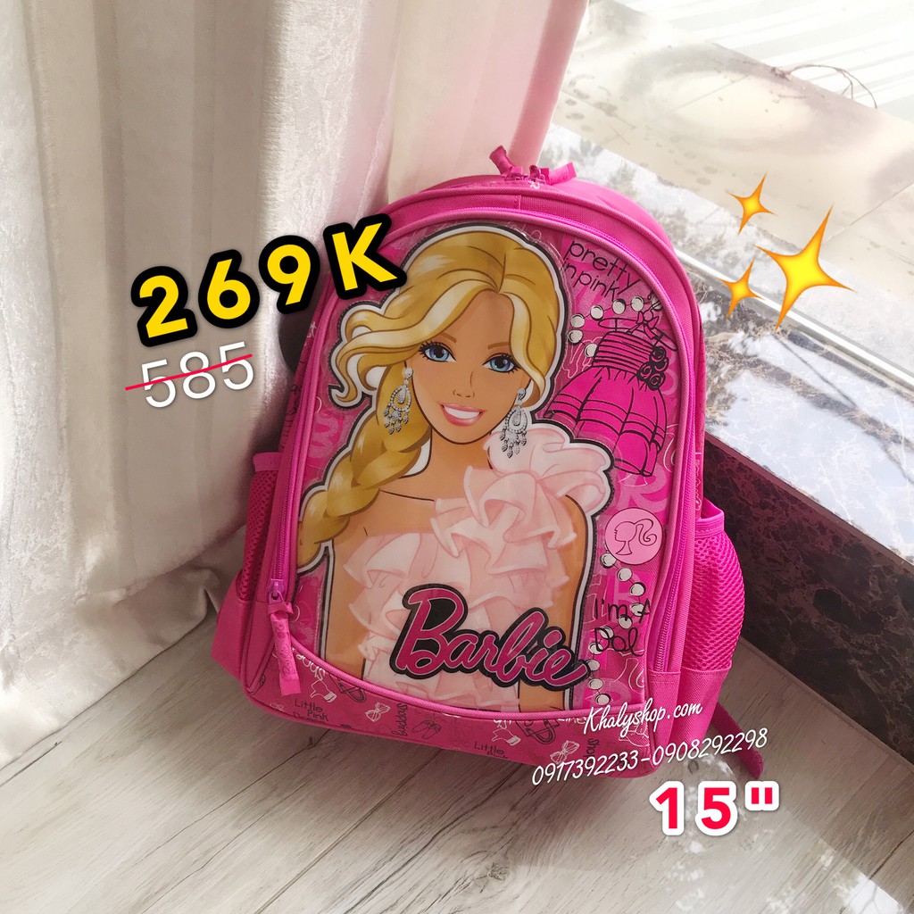 Balo trẻ em 15'' hình Barbie màu hồng đậm dành cho học sinh ,bé gái - BLBA15H (30x12x38cm)