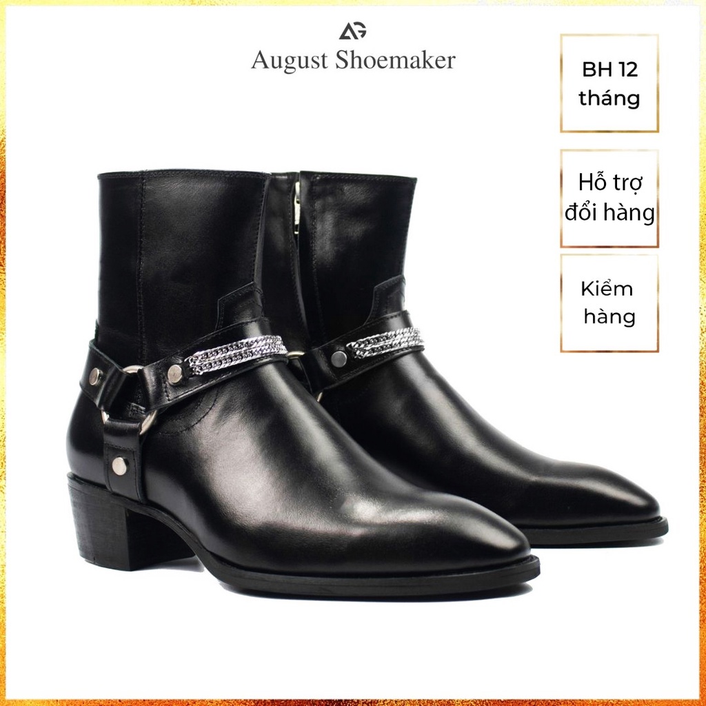 Giày Harness boots da bò cao cấp nhập khẩu handmade August shoes HN21B gót 5cm chính hãng bảo hành 12 tháng