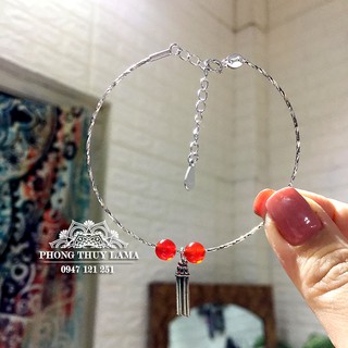 Vòng tay kiềng bạc trơn lồng đá