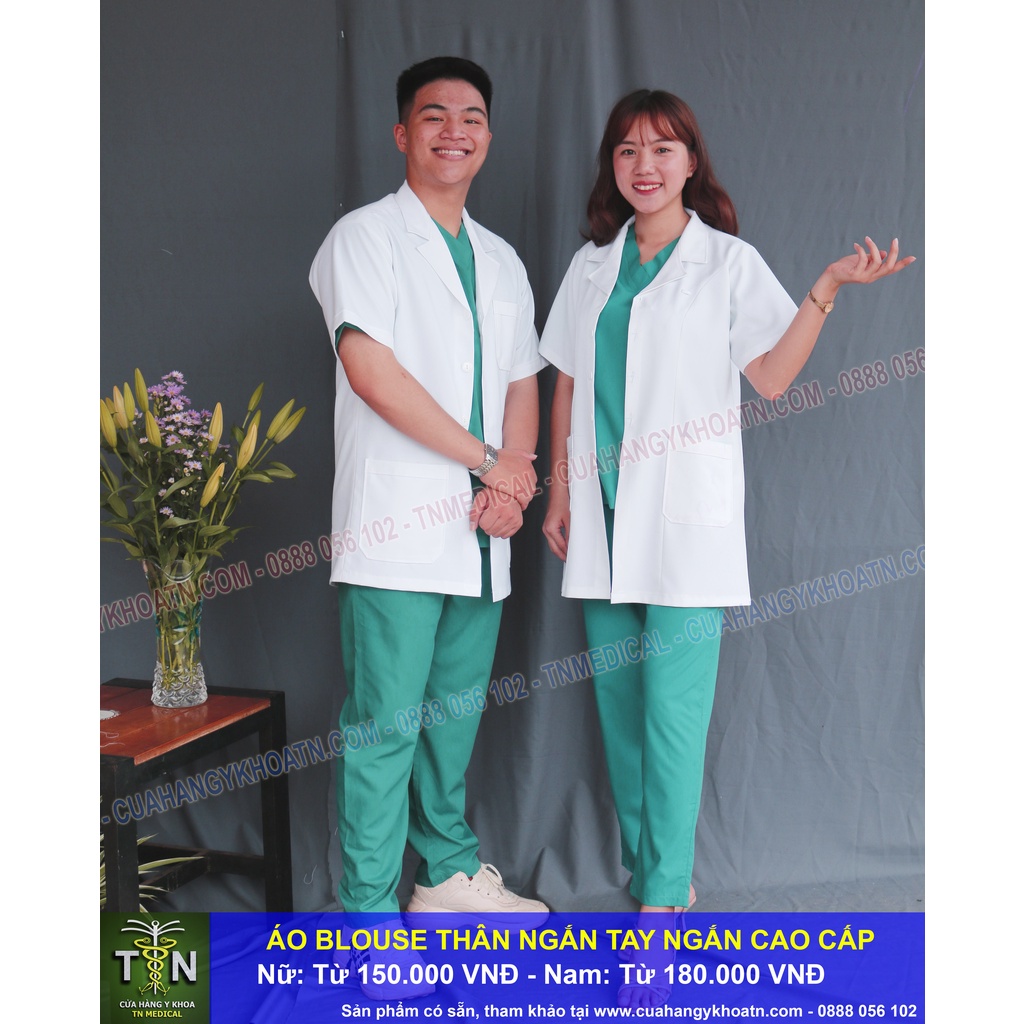 Áo Blouse  Thân Ngắn Tay Ngắn Điều Dưỡng, Dược Sĩ, Xét Nghiệm - Thương Hiệu TN Medical