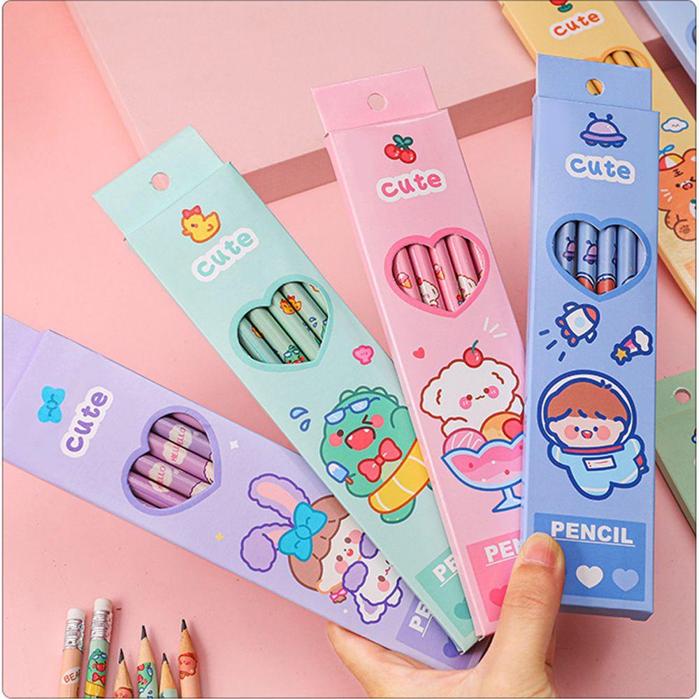 Set bút chì gỗ MMULCK họa tiết hoạt hình cho học sinh