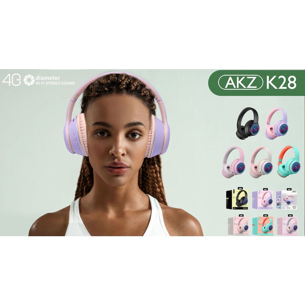 Tai Nghe/Headphone Bluetooth 5.0 K28 Tích Hợp Đèn LED Phát Sáng Chất Lượng Âm Thanh Nổi Kiểu Dáng Sành Điệu