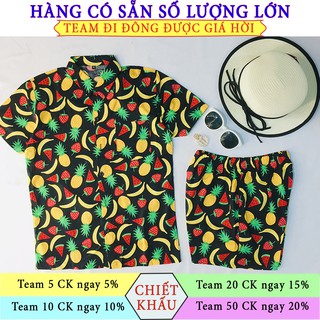 Bộ đồ trái cây đi biển, đi chơi cho gia đình- nhóm- công ty mẫu ngũ quả, vải kate cotton giặt không rút, không xù lông